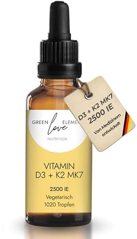 Vitamin D3 + K2 MK7 Tropfen – Hochdosiert (2.500 I.E. pro Tropfen) Laborgeprüft & Vegan