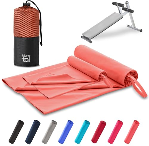 Blumtal Fitness Handtuch im 2er Set - Microfaser Sporthandtuch Fitnessstudio 180x90cm + Mikrofaser Handtuch 80x40cm - Microfaser Handtuch groß & klein - Gym Handtuch/Handtuch Mikrofaser - Coral - Rot
