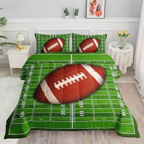 Smell Sunshine Kids Comforter Set Football Theme Printed Pattern Bedding Set with 1 Comforter and 2 Pillowcases for Girls Boys Bedroom All Season(B-Football Theme01 Twin)
