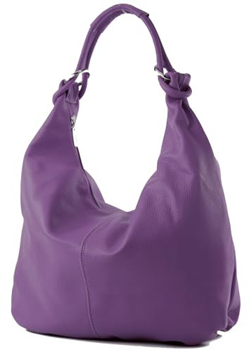 modamoda de 337 Borsa a tracolla da donna in pelle shopper Large made in Italy, Lilla, L