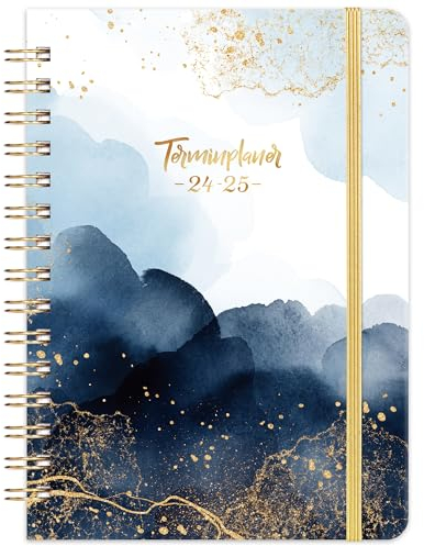 Terminplaner 2025 2026 - Kalender 2025-2026 von August 2025 bis Juli 2026, Ringbuch Wochenplaner 2025-2026, blau, 21.3 x 14.7cm