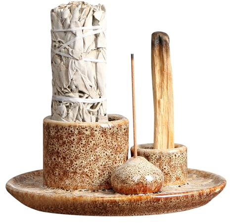 4 in 1 Räucherschale für jedes Räucherwerk, Räuchergefäß Räucherstäbchen, Palo Santo Halter Keramisches Räuchergefäß Räucherschälchen Räucherschale Keramik Aschefänger Tablett für Meditationsraum Yoga