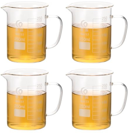 PATIKIL 250ml Glass Beakers, 4Pcs Beakers 3.3 Borosilicate Glass Beakers Graduated Measuring Cup with Spout for Lab Experiments, Cooking and Baking, Clear