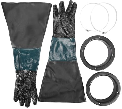 Kopinma 60cm Long Rubber Gloves, Heavy Duty Rubber Gloves with O Rings, Rubber Sandblasting Gloves, Sand Blasting Gloves, Waterproof Protective Gloves for Sandblast Cabinet
