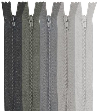 MARARDI [Packung 5] Reißverschlüssen [Grau] Nylon [20 cm] Nähen und Basteln zum Kleidung Taschen Stoff für Nähmaschine Patchwork Plastik Baumwolle Zipper mit Metallreißverschluss