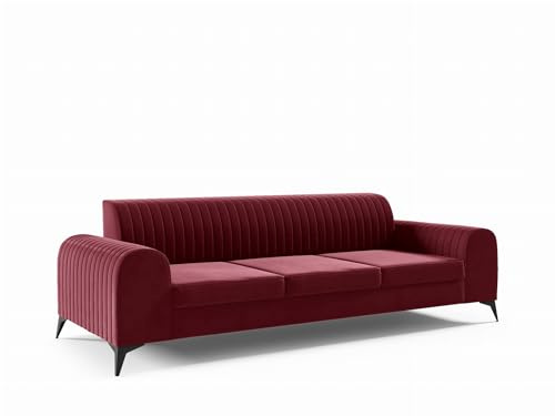 LIKMA Rot 3 Sitzer Samt Sofa ELSA 234x77x93 cm 3-er Couchgarnitur Hydrophobe Beschichtung Velvet Moderne Wohnzimmer Couch Velours Glamour Design Stoff Fresh 08