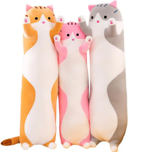 Kekeso Peluche Chat Oreiller Géant, Corps de Chat Long - Doudou pour Enfants - Cadeau d'anniversaire et Noël(Jaune, 110cm)