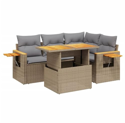 vidaXL Soffgrupp för trädgården med dynor 5 delar beige konstrotting, soffgrupp, trädgårdssoffset, soffgrupp för trädgården, soffgrupper