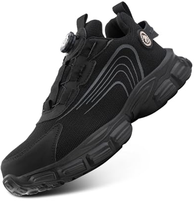 Hitmars Safety Trainers Mens Womens Steel Toe Cap Trainers Lightweight Safety Shoes with Swivel Buckle Shoelaces Breathable Work Shoes Black Size 9