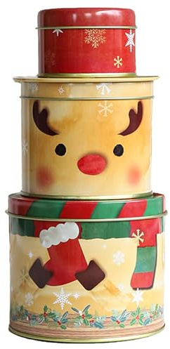 Auzlya Juego de 3 latas de galletas de Navidad, para decoración de Navidad y regalos