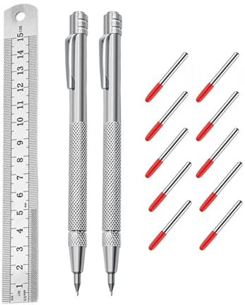 2 Pièces Pointe a Tracer, Scribe Tool avec Aimant Pointe à Tracer Metal avec 10 Pointes à Tracer de Rechange Stylo à Tracer en Carbure de Tungstène pour Bois, Céramique, Verre