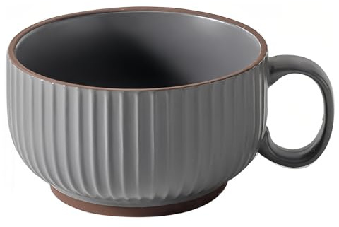Dowbom Keramik-Suppentasse mit 450 ml Mikrowellen-Suppenschüssel, Keramik-Suppentasse, kleine Suppenschüssel (grau)