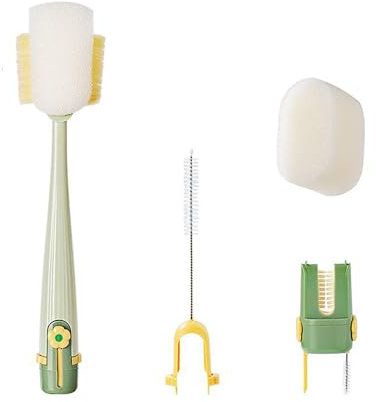 Gaodeding 5 in 1 Baby Bottle Cleaner, Multifunctional Bottle Cleaning Brush, Water Bottle Cleaning Brush，bottle Brushes for Cleaning Can Clean Bottles, Cups, Water Cup，straws, Etc. (Jasmine Green)