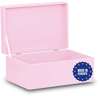 Pinus Holzkiste mit Deckel 30x20x13,5 cm Klappverschluss Rosa | Kiefernholz Sperrholz, ohne Griffe, staubgeschützt, für Fotos Deko Basteln, stapelbar, glatt geschliffen