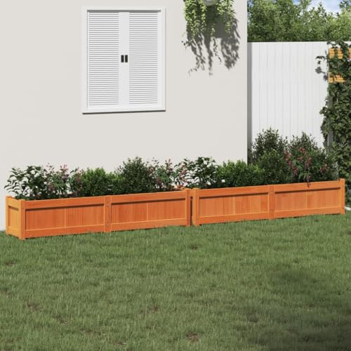 IKAYAA 2 Unidades Jardinera Alto Madera de Pino, Macetero Grande Exterior, Maceta Alta Exterior y Terraza, Maceta Grande, Jardinera Alta Marrón Pino 150x50x70 cm