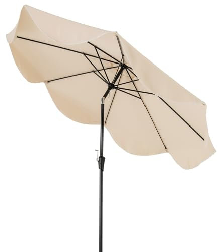 GOPLUS 270 cm Sonnenschirm, Gartenschirm outdoor mit Rüschensaum, Push-Button Neigung, Kurbel, 8 Streben, Fade-resistente Markise, Terrassenschirm Marktschirm für Garten, Terrasse, Pool (Beige)