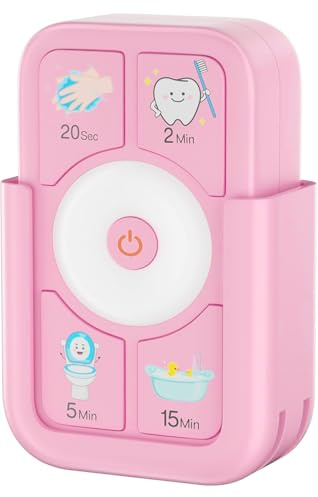 Timer for Kids Brushing: 2 Minutes Teeth Brush 20 Seconds Hand Washing 5 Min Toilet 15 Min Shower, Time Management Tool for Children - Pink Gifts for Kids