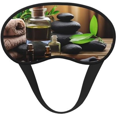 Schlafmaske mit Stein- und Spa-Öl auf dem Holz in der Nähe eines Teiches, lichtblockierend, weich und bequem, Augenblinder für Damen und Herren, zum Schlafen, Reisen, Nachtschicht