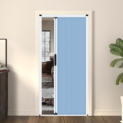 KAILODI Falttür, Falttüren Nach Maß, Innentüren Komplettset, Einziehbare Falttür Mit Aluminiumrahmen Und Zellgewebe, Für Schlafzimmer, Balkon, Küche, Dachböden, Fenster Weißer Rahmen blau