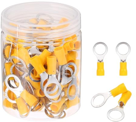 sourcing map 100 capicorda isolati ad anello RV5.5-10 capicorda per batteria da 12-10 AWG, terminali elettrici a crimpare, connettori per cavi industriali, elettrici, giallo