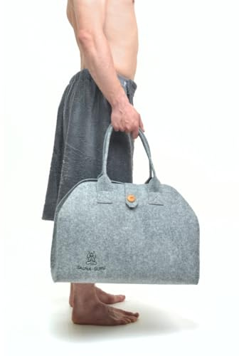 Premium Sauna-Tasche aus Wollfilz – Handgefertigte Aufbewahrungstasche für Banja-Hut, Saunakilt, Handschuh & Sitzkissen – Umweltfreundliche graue Tragetasche für Dampf- & Trockensauna