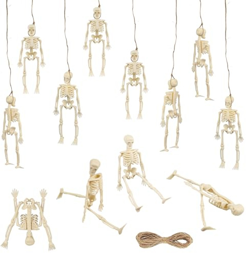 Huanmin 12 Stück Mini Skelett Halloween Deko Skelett Klein 15 cm Realistisch Mit Seil Für Halloween Partys Spukhaus Dekoration