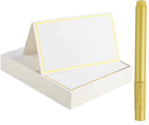 100 Pieces Table Place Cards, Blank Name Place Cards with 1 Marker Pen, Table Name Card, Wedding Name Card for Communions, Birthdays, Festivals, Parties, Christenings