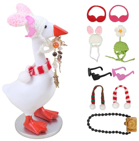 Desk Mini Goose key Holder 7 inch with 4 set Outfits, Cute Desktop Resin Porch Goose Magnetic Statue, Funny Figurines Keychain Hanging, Bedroom Decor for Home Office Table, Housewarming Gifts
