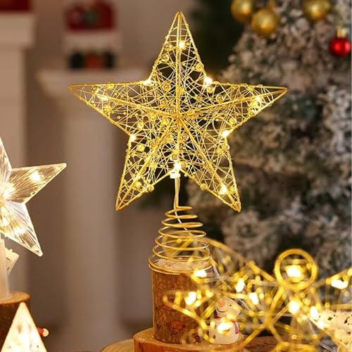 Hlisippa Puntale Albero di Natale Oro, 25×30 cm Stella Albero di Natale, Stella di Natal Topper con 20 LED, 3D Decorazioni Natalizia per Feste Festival Interna (20)