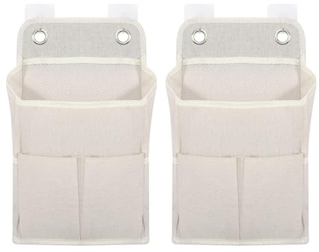 VUTYNKO 2 Stück Hängeorganizer mit 2 Haken, Leinen Hängeaufbewahrung Tür Organizer, Faltbarer Hängeregal Bad mit Taschen Wandorganizer Hängend für Badezimmer Schlafzimmer Schlafsaal Büro