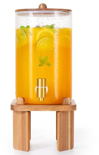 1 Gallon Glass Drink Dispensers: Beverage Dispenser For Parties With Wood Stand, Large Water Drink Dispensers With Stainless Steel Spigot, Ideal for Lemonade,Juice, Tea, and Party Drinks