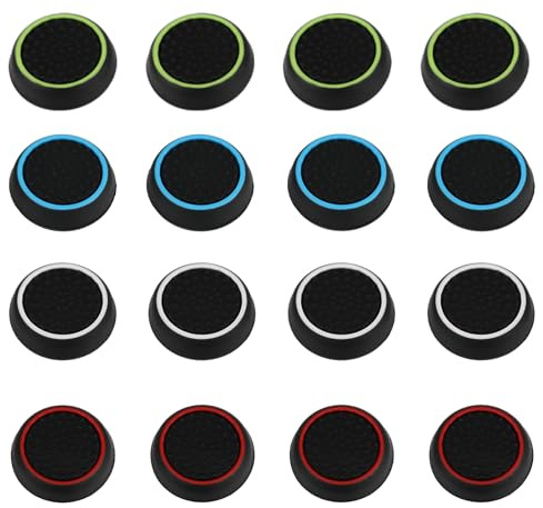 QEAS 16 Stück Joystick Kappen, Controller Sticks Grips Rutschfestes, Silikon Thumbsticks Grips Caps, für ps5 Controller Zubehör, Joystick Schutz Aufsätze für PS5/PS4/PS3, Erhältlich in 4 Farben