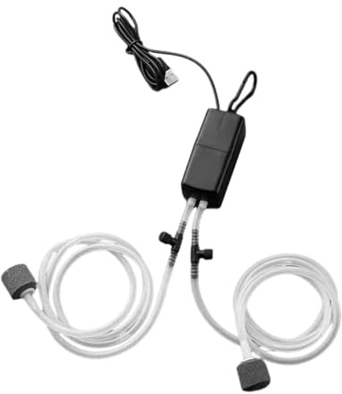 ZJchao Bärbar Akvarieluftpump med Dubbla Uttag med USB-ström för Syresättning Av Akvarium, Kompakt Tyst Vattenluftningssystem för Hemmabruk (Svart)