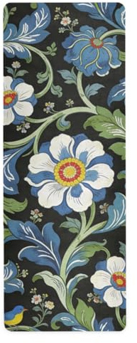 William Morris Yogamatte mit blauen Retro-Blumen, 1 mm, für Zuhause, Fitnessstudio, bedruckt, rutschfest, Yoga-Handtuch und Tasche, 180,3 x 66 cm