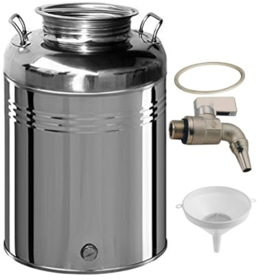 SHOPROM Ölkanister aus Edelstahl, 50 Liter, Lebensmittelbehälter mit Deckel und Hahn, rostfrei, für Öl Wein und Flüssigkeiten
