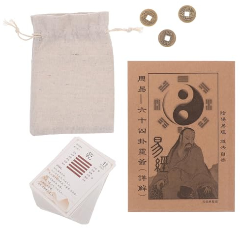 JECOMPRIS Cartes Divinatoires I Ching en Papier pour Débutants 64 Hexagrammes, Pièces de Monnaie en Laiton Feng Shui, Outil de Prédiction et Décoration