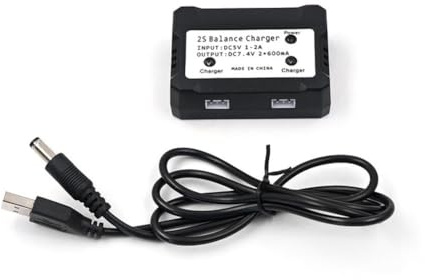 Dual Balance Charger for 7.4V 2S Lithium Battery RC Aircraft, 2-Port 600mA Fast Charging with Overcharge Protection, Compatible with X8C X600 X101, Black Compact Design