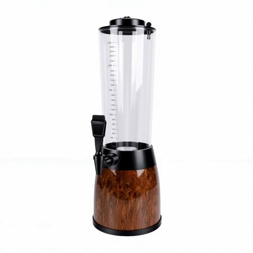 Yctze Dispensador de Bebidas de 2,5 L con LED, Servidor de Bebidas con Torre de Cerveza con Tubo de Hielo Extraíble, para Bar en Casa, Fiesta y Reunión, Plástico Transparente (Grano de madera)