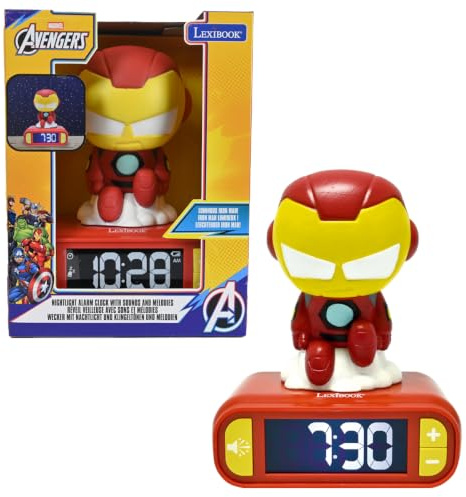 Lexibook, Iron Man, Nachtlicht-Wecker, RL800AV2LXB | Klänge und Melodien, LCD-Display mit Hintergrundbeleuchtung, Leuchtend, Schlummerfunktion