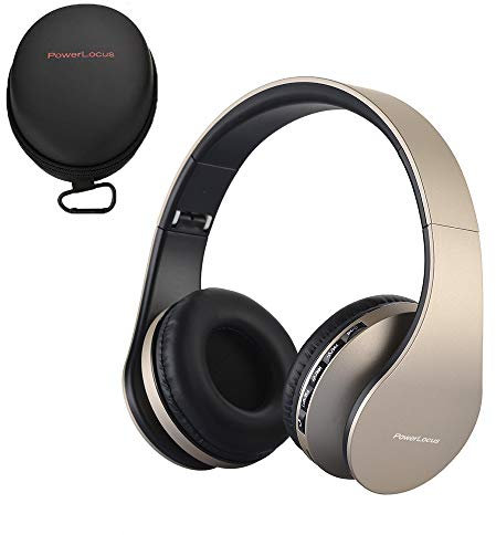 PowerLocus Wireless Bluetooth Over-Ear Stereo Foldable Headphones, Wired Headsets Noise Cancelling with Built-in Microphone for iPhone, Samsung, LG, iPad (Gold)