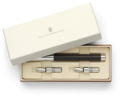 Graf von Faber-Castell Guilloche Füllfederhalter Tamitio Kalligrafie-Set Matt lackierter Metallschaft, kanneliert, mit einer hochwertigen, rhodinierte Edelstahl-Feder, in der Farbe, Schwarz, 141506