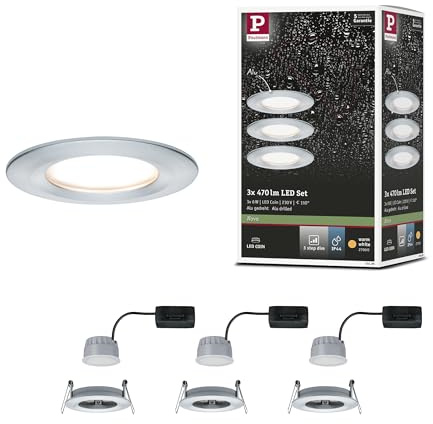 Paulmann 93498 LED Einbauleuchte 3-Step-Dim Nova Coin Basisset starr IP44 rund 78 mm Coin 3x6W 3x470lm 230V dimmbar 2700K Alu gedreht