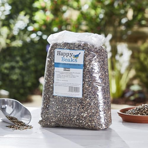Happy Beaks Premium Goldfinch Mix Seeds - Ideal Feed for Gold Finch, 100% Naural & All Year Bird Food Includes Nyger seed, Safflower & Canary Seed, Nutritious | Wild Bird Garden Mixed Seed (12.75kg)