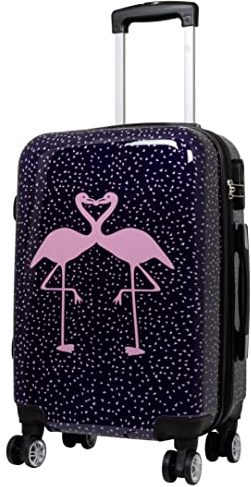Trendyshop365 bunter Hartschalen Handgepäck Koffer - Flamingo Motiv - 57 Zentimeter 4 Rollen Tiermotiv