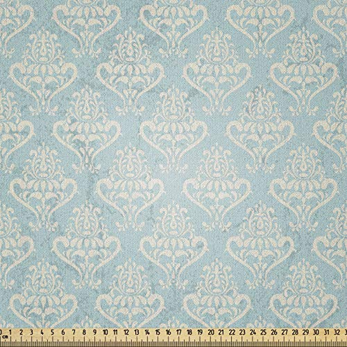 ABAKUHAUS Damast Stoff als Meterware, Mittelalterlich, Microfaser Stoff für Dekoratives Basteln, 1M (230x100cm),Creme