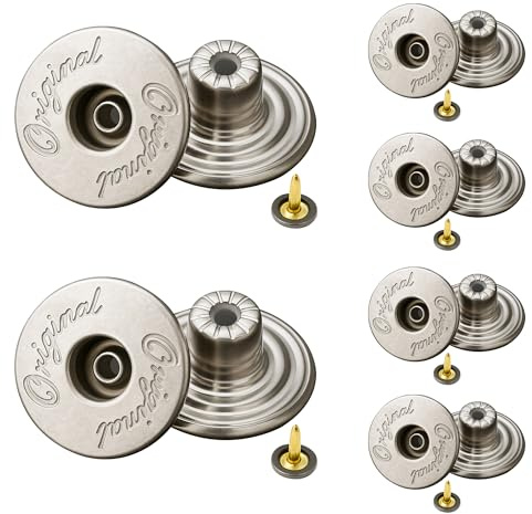 WedDecor Brass Jeans Button, Tack Fasteners with Aluminium Back Pin Rivet for Clothing Repairing, Denims, Jackets, Silver, 17mm, 10pcs Sets