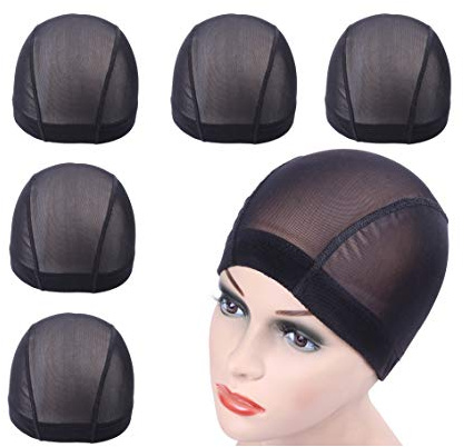 Svart Mesh Dome Cap hårnät för peruker med bred peruk mössa för Making Wigs 5 stycken/parti (M)