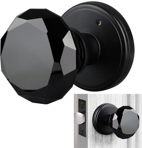 Balin Designs Black Crystal Door Knob, Glass Door Knobs Interior Non-Locking Set, Antique Decorative Vintage Style for Hallway, Closet, Passage Doors, 1 Pack