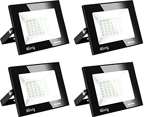 Blivrig LED Strahler Außen,30W strahler außen,Led Flutlicht Außenleuchte Superhell LED Fluter Außenstrahler IP66 LED Scheinwerfer,led strahler außen,für Garten, Garage,Sportplatz(4PCS-Warmweiß, 30W)