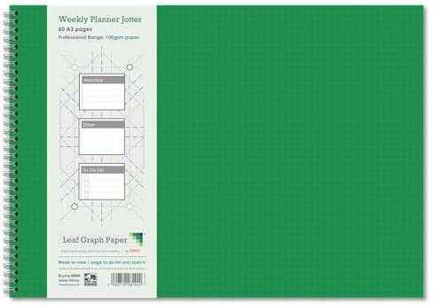 Leaf Graph A3 Weekly Planner, Week-to-View Wirebound Appointment Book, 60 Pages, White Paper, Desktop Academic Agenda and Daily Organizer